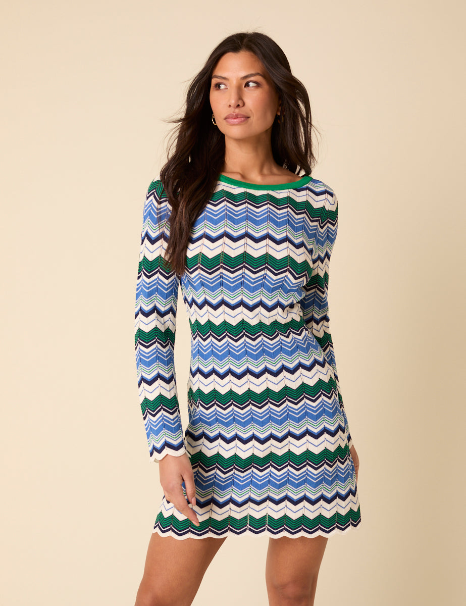 Green And Blue Striped Chevron Mini Dress Green And Blue Striped Chevron Mini Dress
