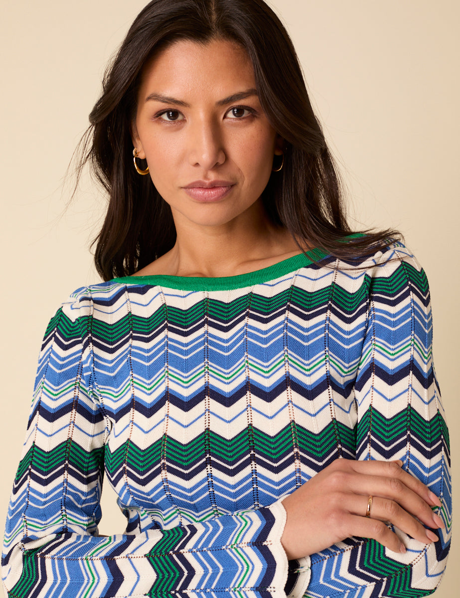 Green And Blue Striped Chevron Mini Dress Green And Blue Striped Chevron Mini Dress