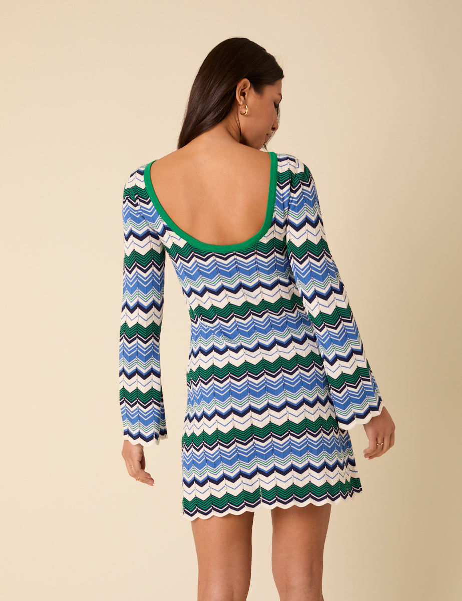 Green And Blue Striped Chevron Mini Dress Green And Blue Striped Chevron Mini Dress