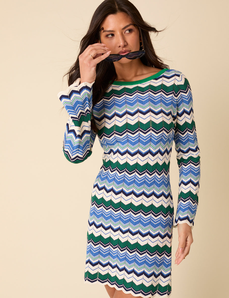 Green And Blue Striped Chevron Mini Dress Green And Blue Striped Chevron Mini Dress
