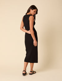 Black Ribbed Midi Dress
