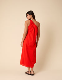 Red One Shoulder Swift Midi Dress
