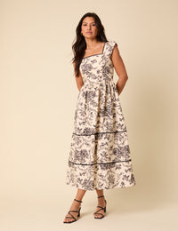 Black And White Floral Mira Midi Dress