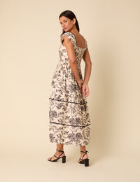 Black And White Floral Mira Midi Dress