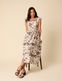 Black And White Floral Mira Midi Dress
