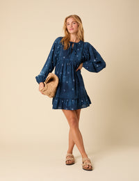 Blue Tie Dye Long Sleeve Mae Mini Dress