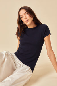 Navy And White Asymmetric Waist Midi Dress