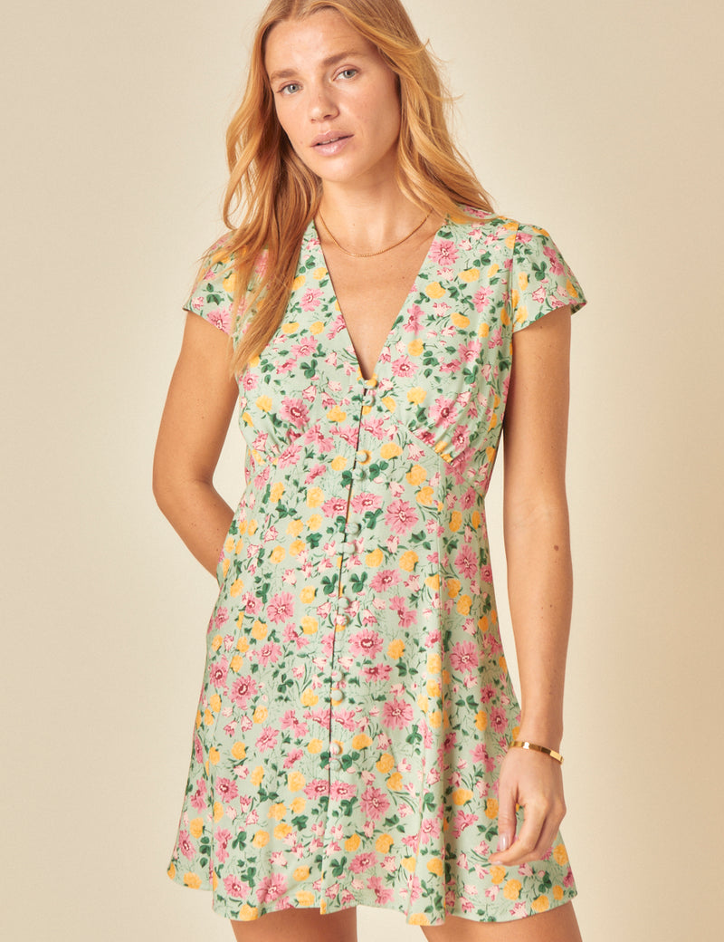 Petite Ditsy Green Floral Avery Mini Dress