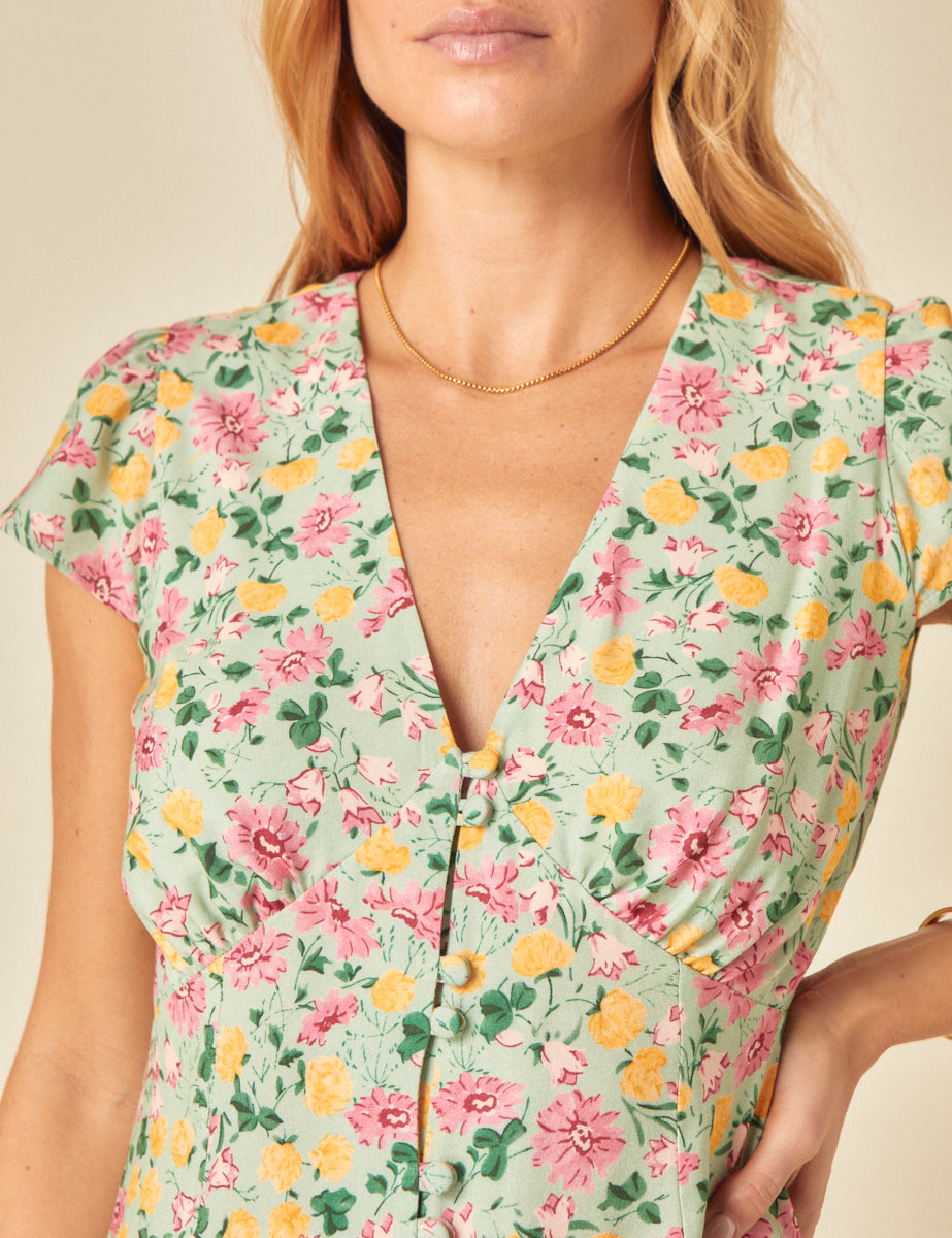 Petite Ditsy Green Floral Avery Mini Dress