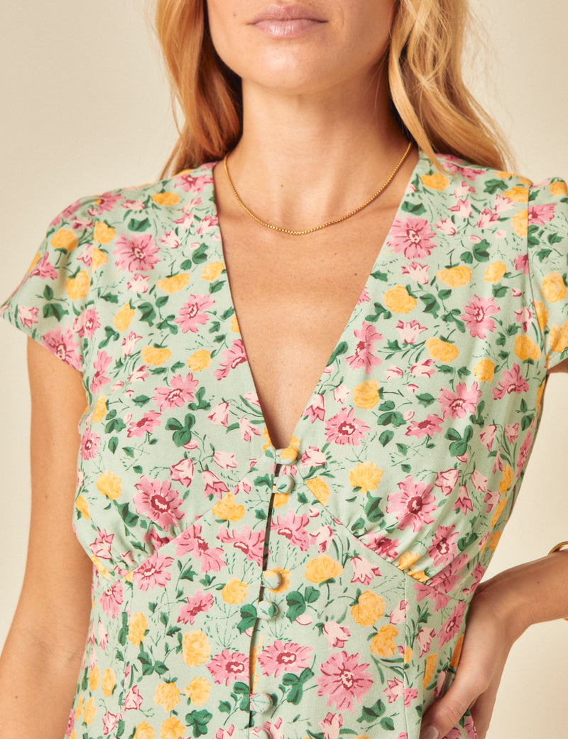 Petite Ditsy Green Floral Avery Mini Dress