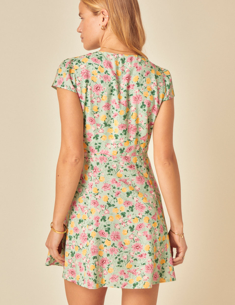Petite Ditsy Green Floral Avery Mini Dress