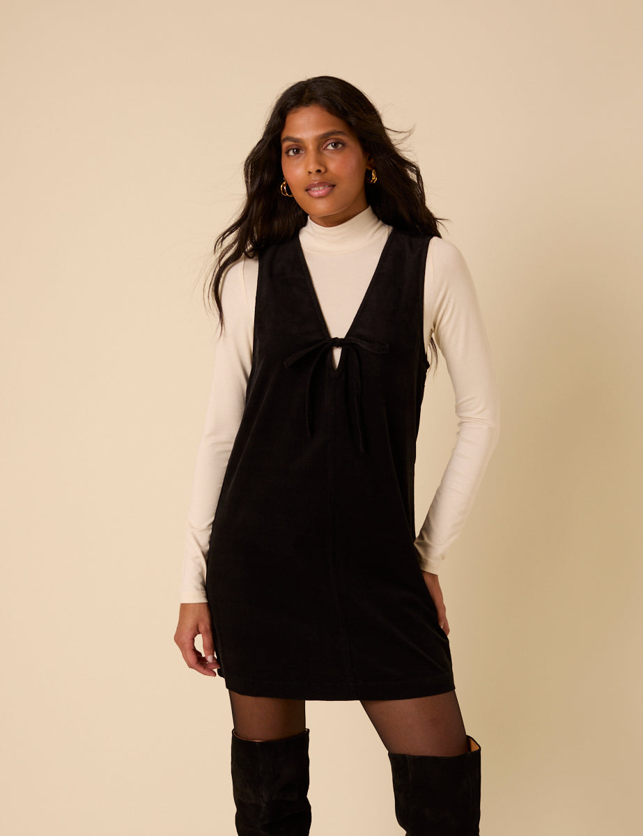 Black Cord Nila Pinafore Mini Dress - Main Image