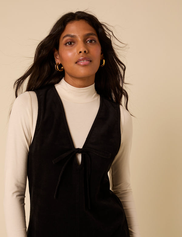 Black Cord Nila Pinafore Mini Dress