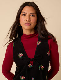 Black Floral Embroidered Cord Nila Pinafore Mini Dress