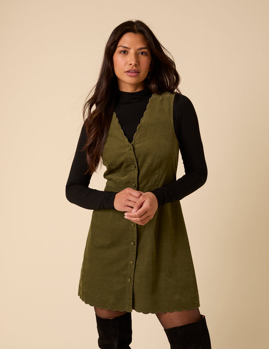 Green Cord Leone Pinafore Mini Dress Green Cord Leone Pinafore Mini Dress