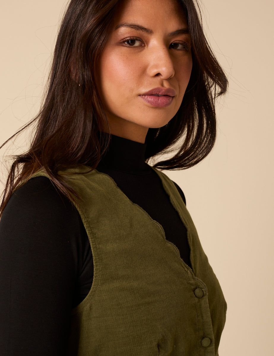 Green Cord Leone Pinafore Mini Dress Green Cord Leone Pinafore Mini Dress