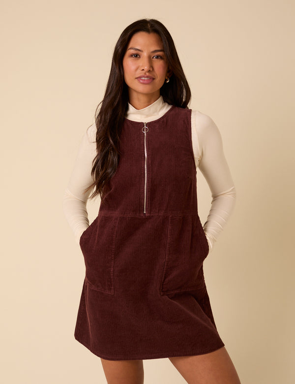 Brown Cord Homerton Pinafore Mini Dress