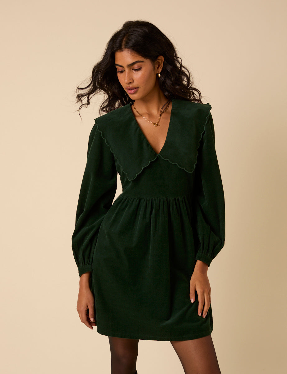 Green Peter Pan Collar Cord Cassis Mini Dress Green Peter Pan Collar Cord Cassis Mini Dress