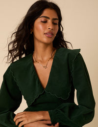 Green Peter Pan Collar Cord Cassis Mini Dress