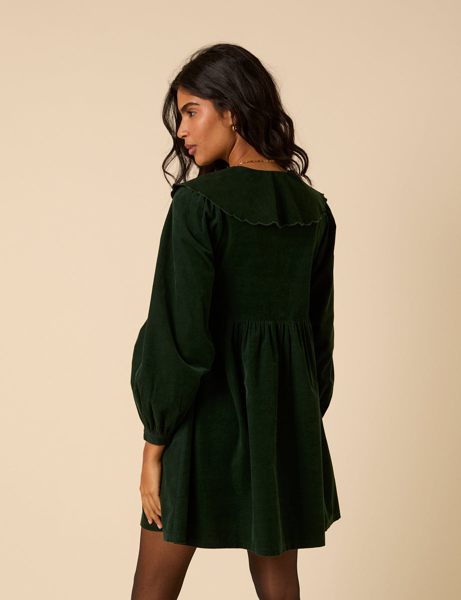 Green Peter Pan Collar Cord Cassis Mini Dress Green Peter Pan Collar Cord Cassis Mini Dress