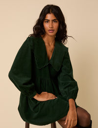 Green Peter Pan Collar Cord Cassis Mini Dress