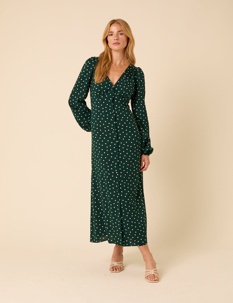 Green Polka Dot Kennedy Midi Dress Green Polka Dot Kennedy Midi Dress
