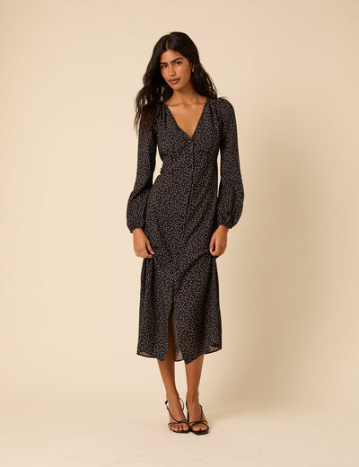 Black Polka Dot Kennedy Midi Dress
