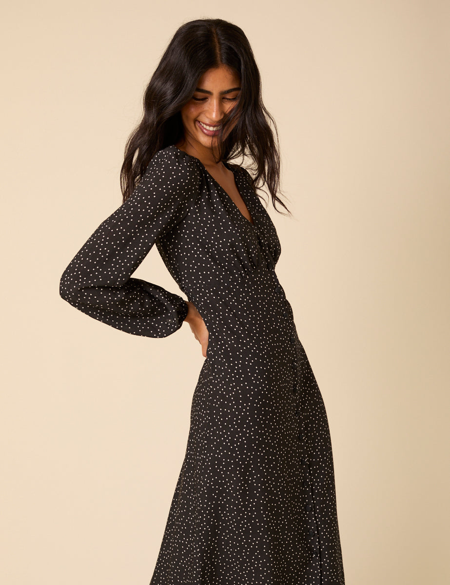 Black Polka Dot Kennedy Midi Dress Black Polka Dot Kennedy Midi Dress