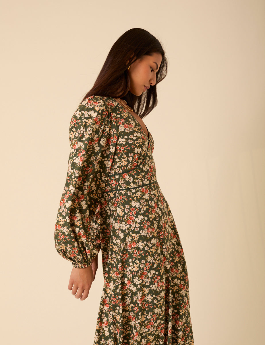 Green Ditsy Floral Remy Midi Dress