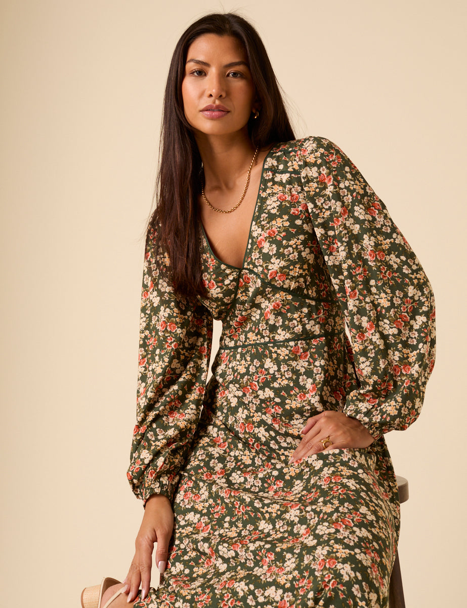 Green Ditsy Floral Remy Midi Dress