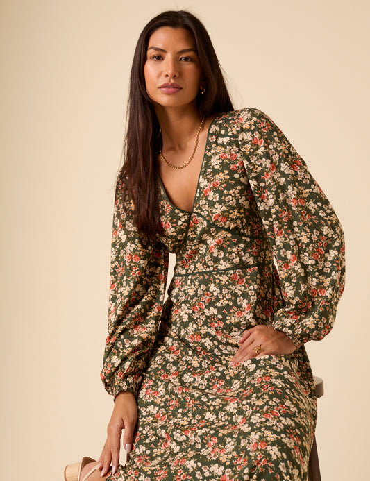 Green Ditsy Floral Remy Midi Dress