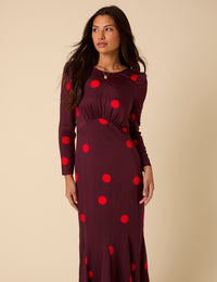 Burgundy Polka Dot Midi Dress