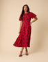 Red Puff Sleeve Quinn Midi Dress