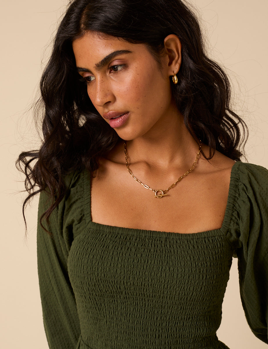 Khaki Long sleeve Imogen Midi Dress