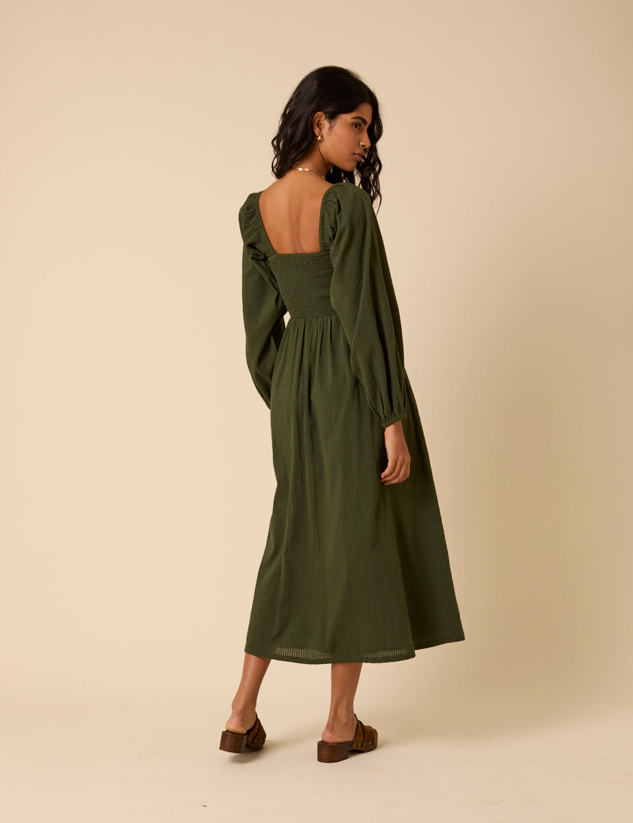 Khaki Long sleeve Imogen Midi Dress Khaki Long sleeve Imogen Midi Dress