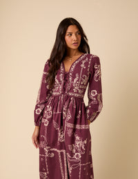 Purple Paisley Embroidered Quilted Monroe Midi Dress