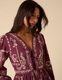 Purple Paisley Embroidered Quilted Monroe Midi Dress