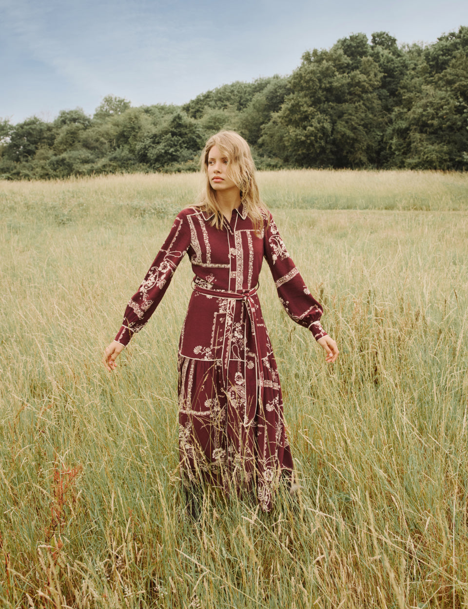 Burgundy Printed Brooklyn Midi Shirt Dress