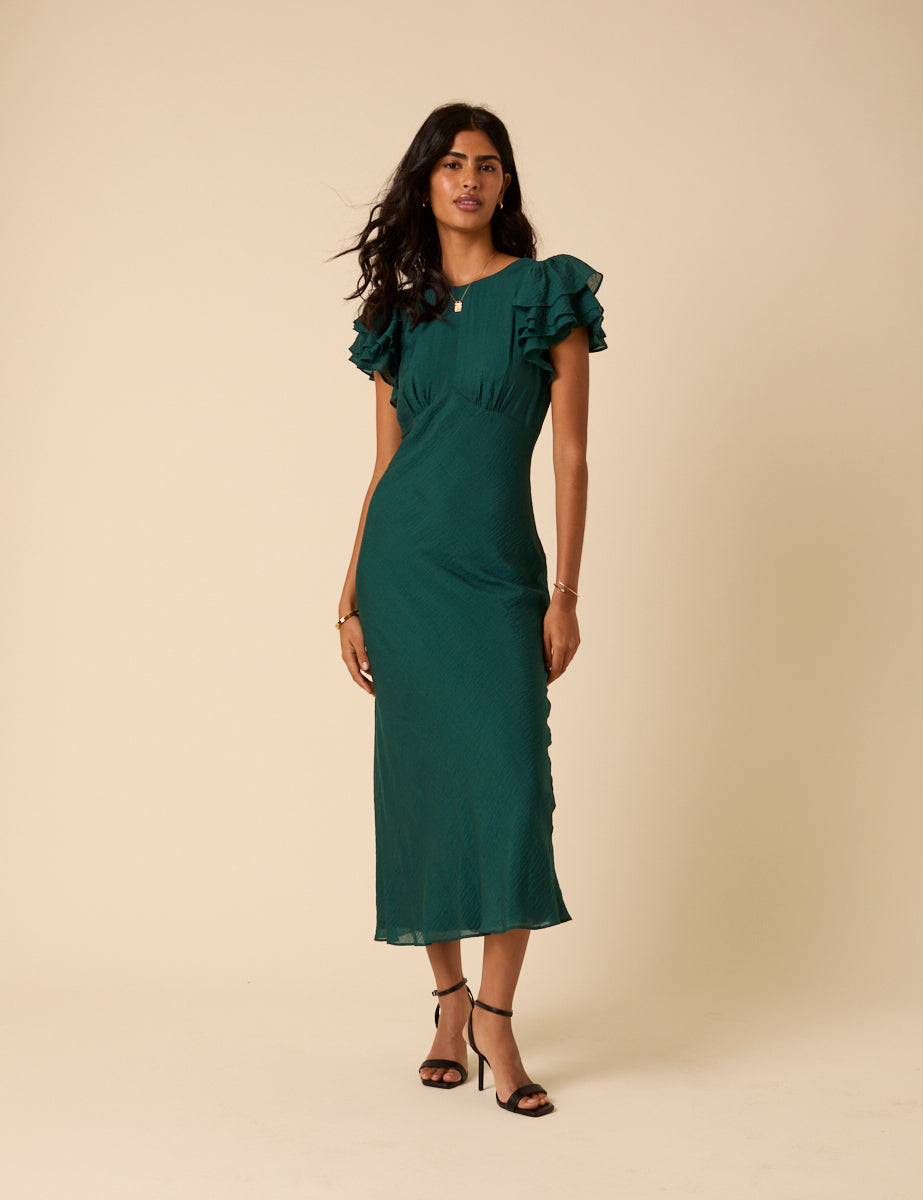 Green Frill Sleeve Lola Midi Dress Green Frill Sleeve Lola Midi Dress