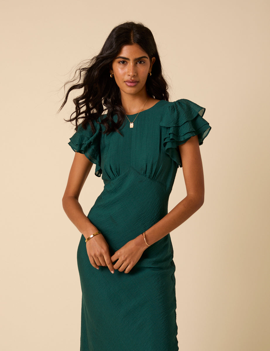 Green Frill Sleeve Lola Midi Dress Green Frill Sleeve Lola Midi Dress