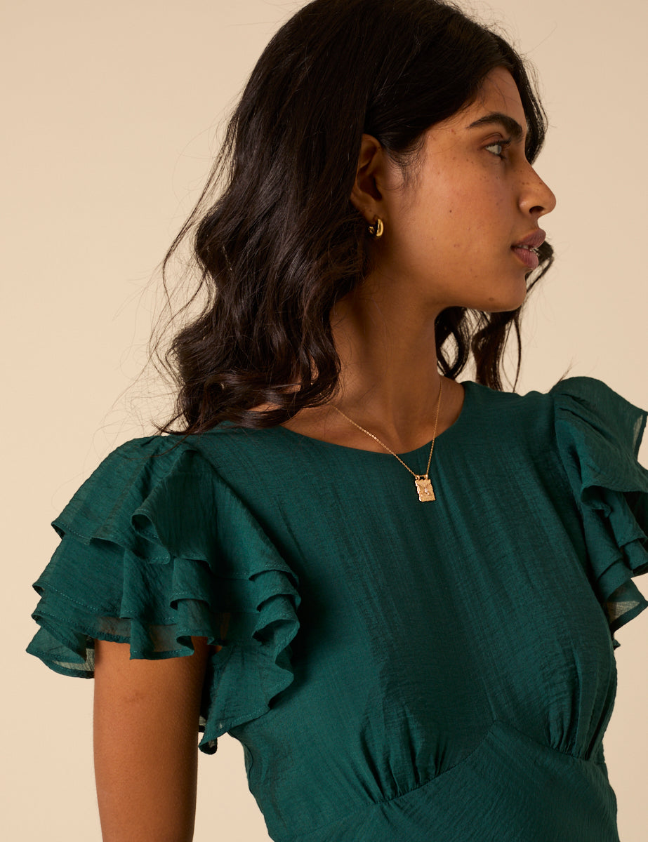 Green Frill Sleeve Lola Midi Dress Green Frill Sleeve Lola Midi Dress