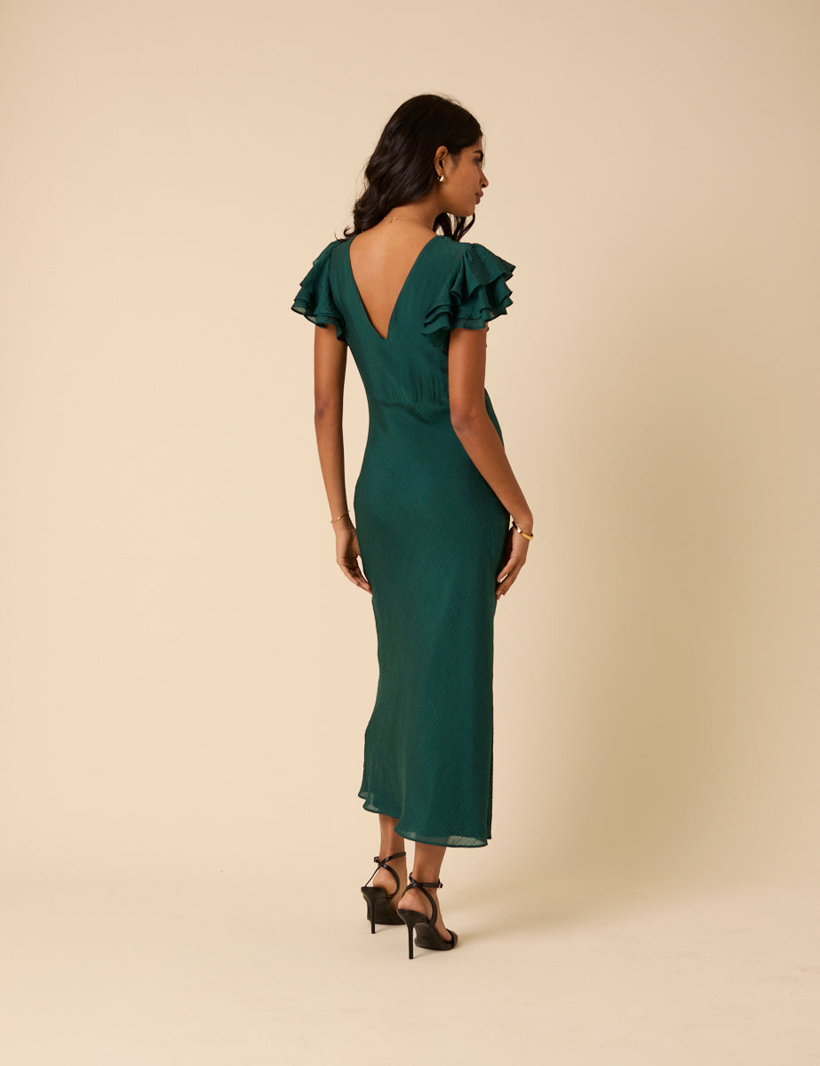 Green Frill Sleeve Lola Midi Dress Green Frill Sleeve Lola Midi Dress