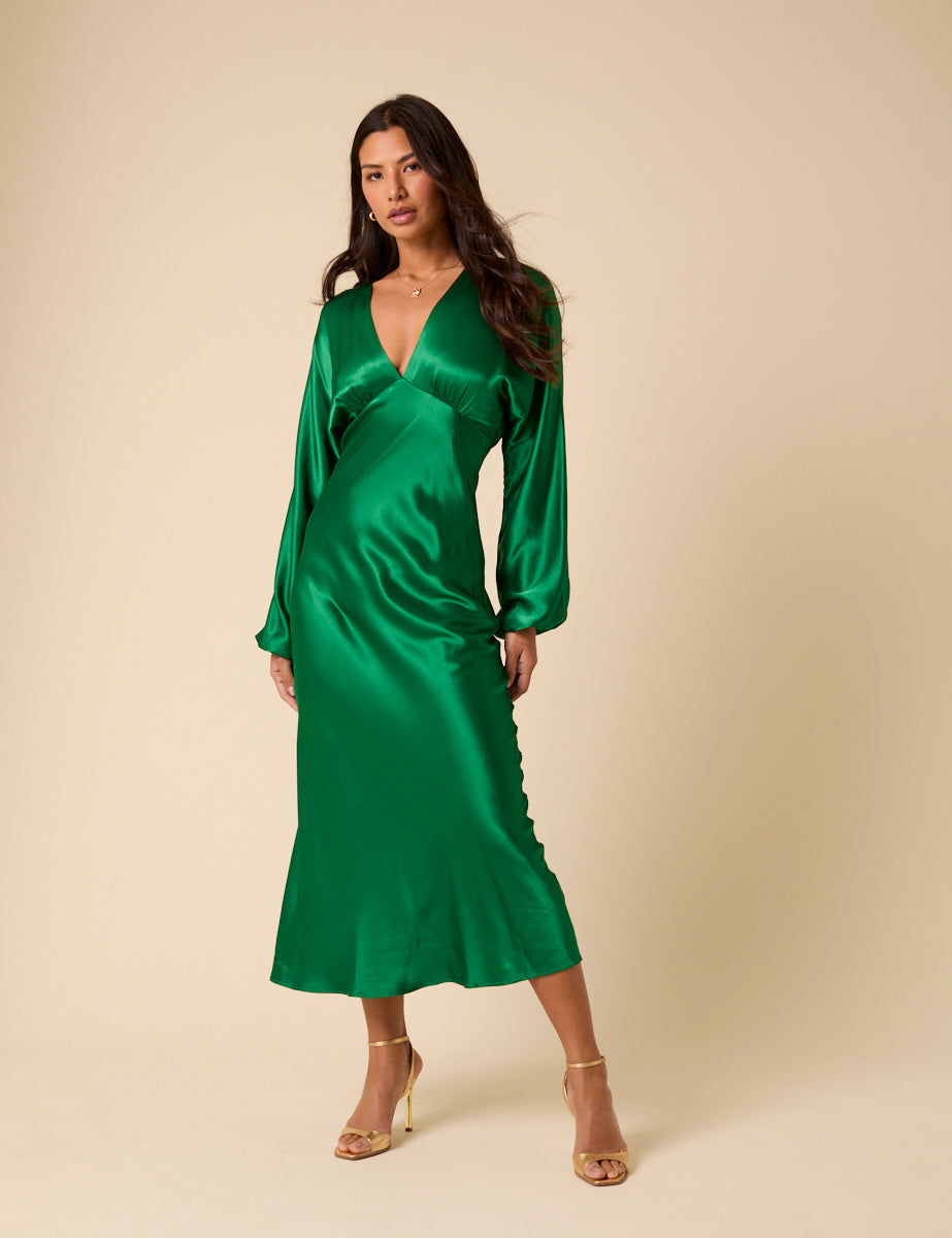 Green Satin Allura Midi Dress Green Satin Allura Midi Dress