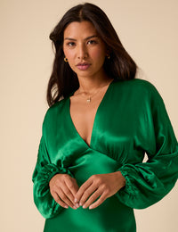 Green Satin Allura Midi Dress