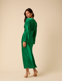 Green Satin Allura Midi Dress