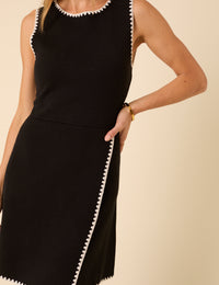 Black Whipstitch Knitted Mini Dress