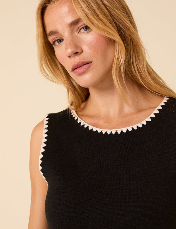 Black Whipstitch Knitted Mini Dress