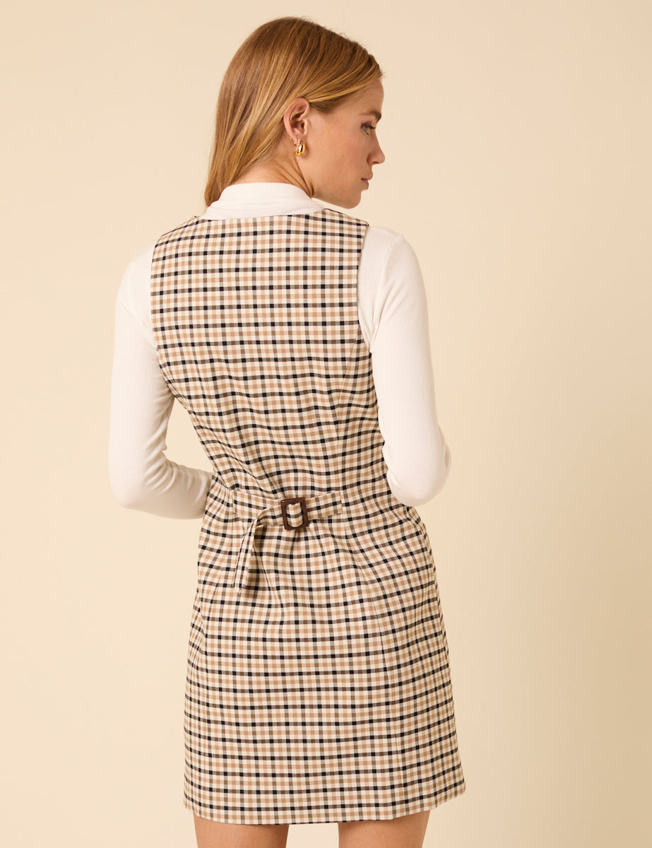 Eliza J Pink Checked Pinafore Beige Gingham Check Ellie Mini Pinafore Dress Eliza J Pink Checked Pinafore Beige Gingham Check Ellie Mini Pinafore Dress