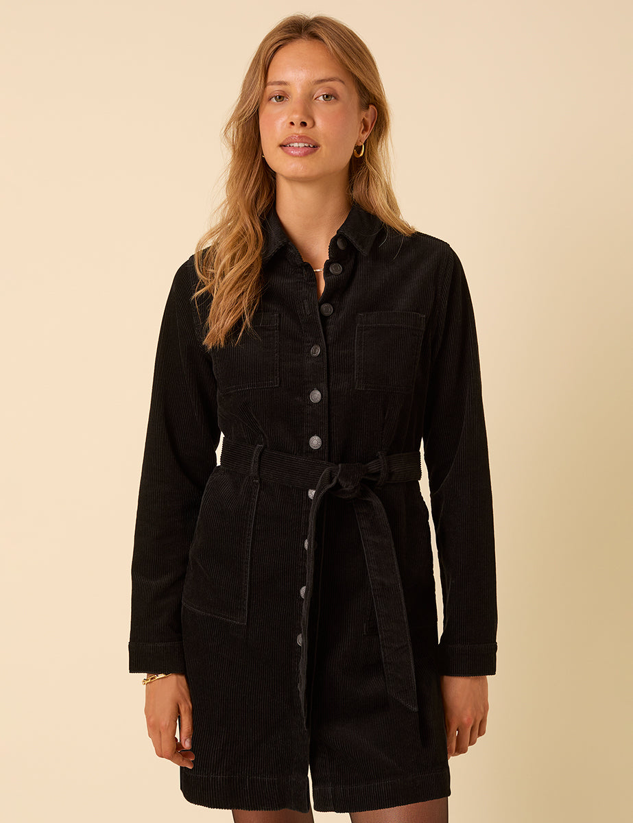 Black Cord Long Sleeve Finchley Mini Dress Black Cord Long Sleeve Finchley Mini Dress