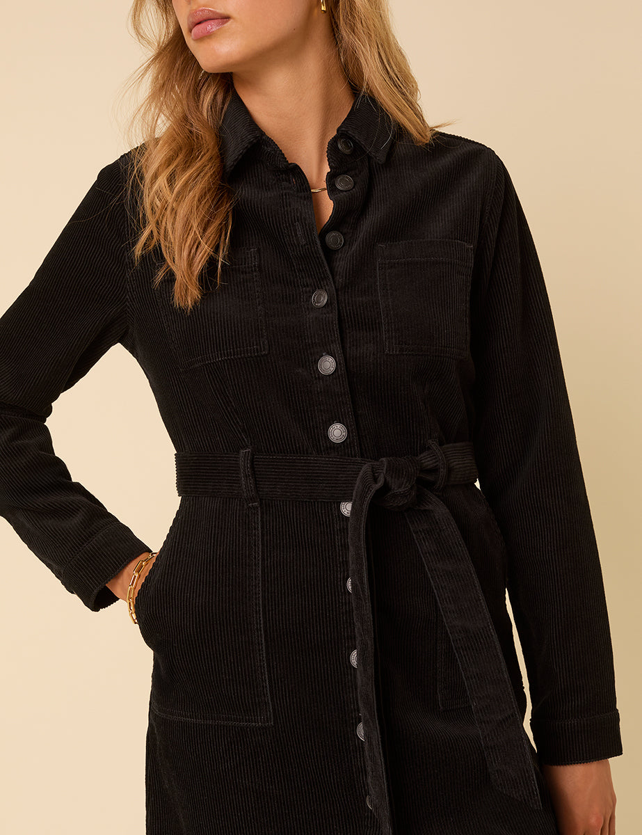 Black Cord Long Sleeve Finchley Mini Dress